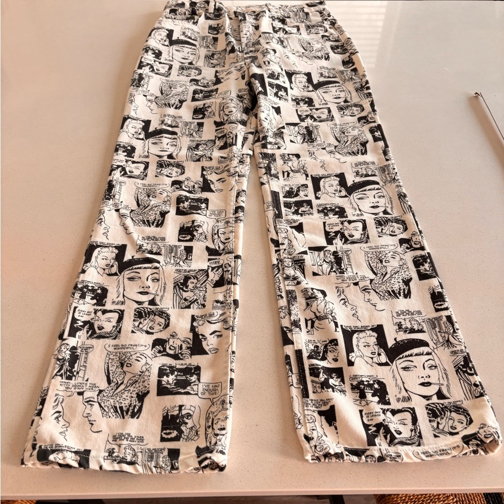 Reformation Black and White Graphic High Rise Jeans